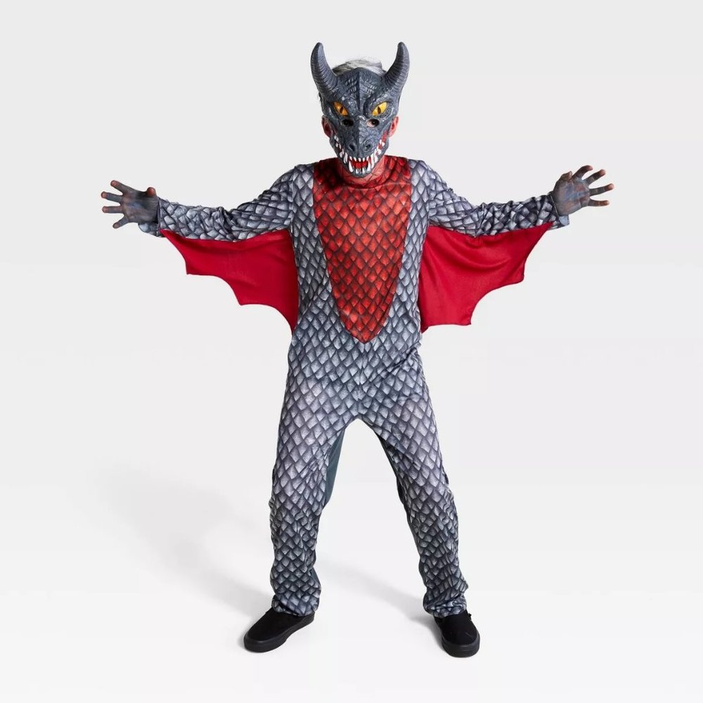 Boys Hyde & Eek Black DRAGON Halloween Costume Size Sm 6/7 Jumpsuit Mask  NWT